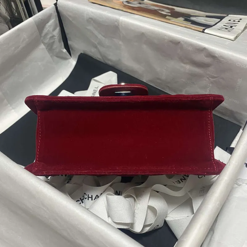 Chanel AS4051 Flap Bag Velvet Silver Metal Wine Red