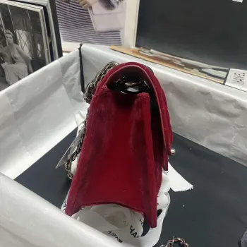 Chanel AS4051 Flap Bag Velvet Silver Metal Wine Red