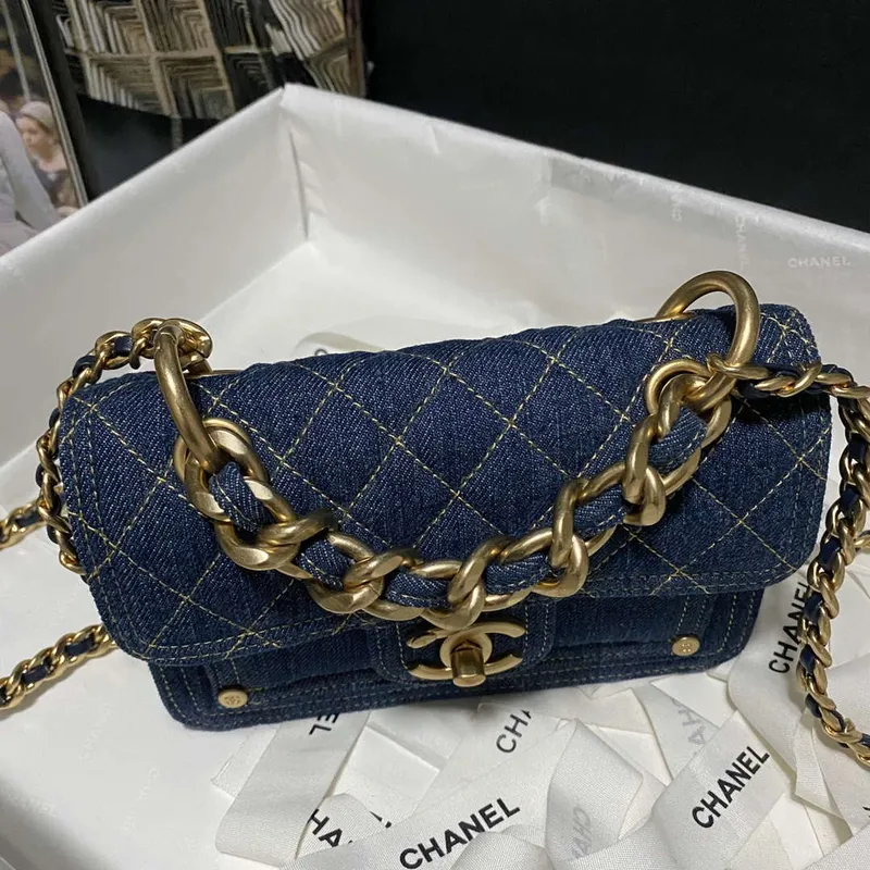 Chanel AS4051 Flap Bag Denim canvas Gold Metal Blue