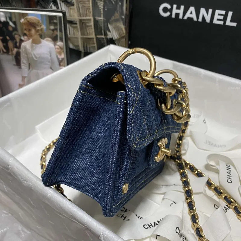 Chanel AS4051 Flap Bag Denim canvas Gold Metal Blue