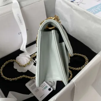 Chanel AS4051 Flap Bag Lambskin Gold Metal Light green