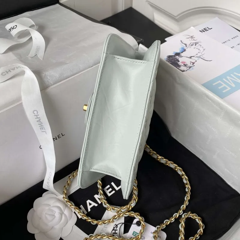 Chanel AS4051 Flap Bag Lambskin Gold Metal Light green