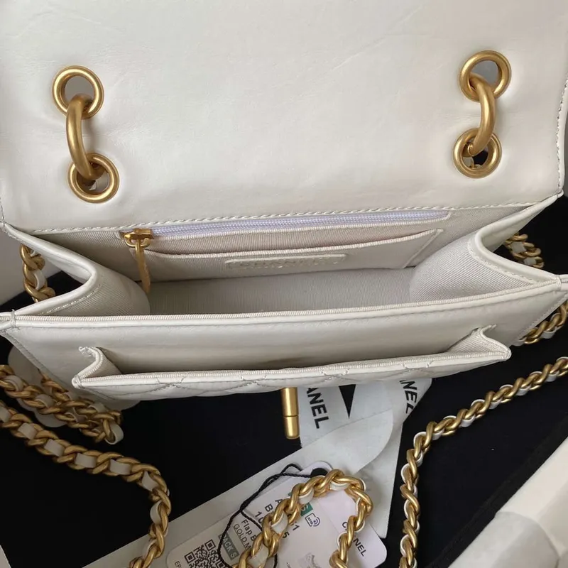 Chanel AS4051 Flap Bag Lambskin Gold Metal White