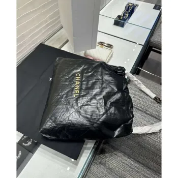 Chanel 22 Handbag AS3261 Wrinkled Calfskin leather Black Gold