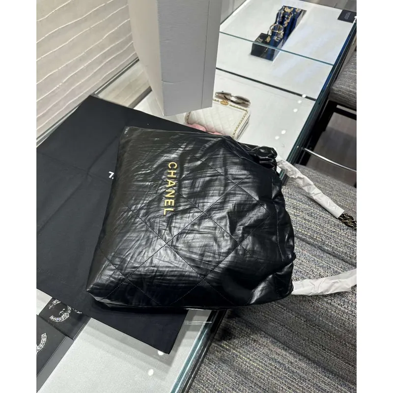 Chanel 22 Handbag AS3261 Wrinkled Calfskin leather Black Gold