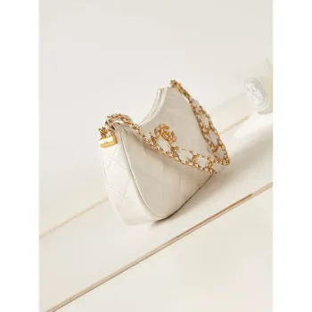 Chanel AS4422 23K Hobo Bag Lambskin Gold Metal White