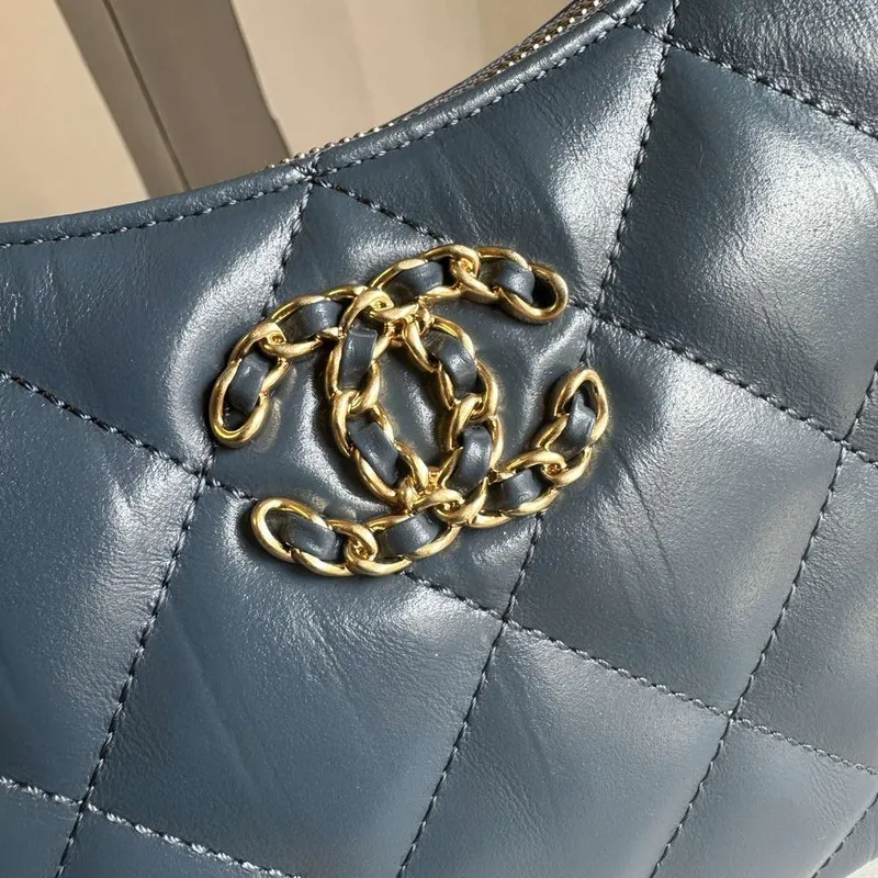 Chanel AS4422 23K Hobo Bag Lambskin Gold Metal Navy Blue