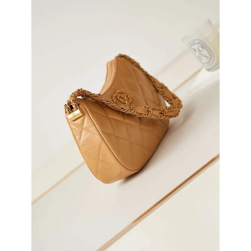 Chanel AS4422 23K Hobo Bag Lambskin Gold Metal Caramel