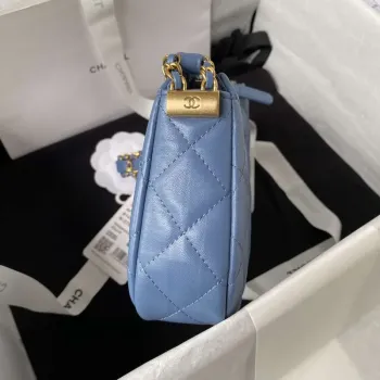 Chanel AP3647 23K Small Hobo Bag Lambskin Gold Metal Blue