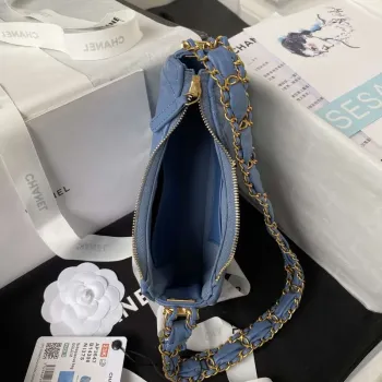 Chanel AP3647 23K Small Hobo Bag Lambskin Gold Metal Blue