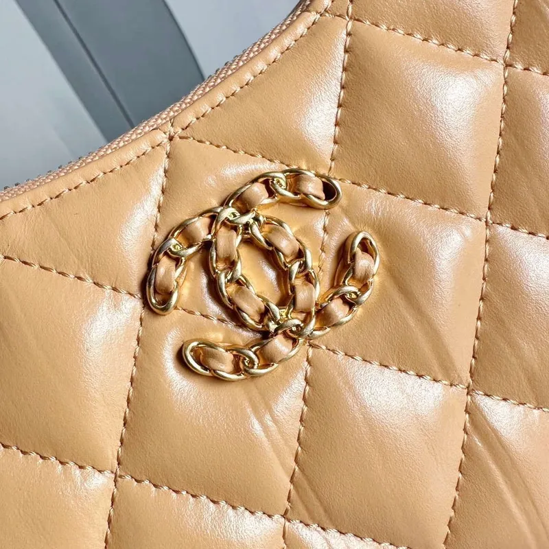 Chanel AP3647 23K Small Hobo Bag Lambskin Gold Metal Tan