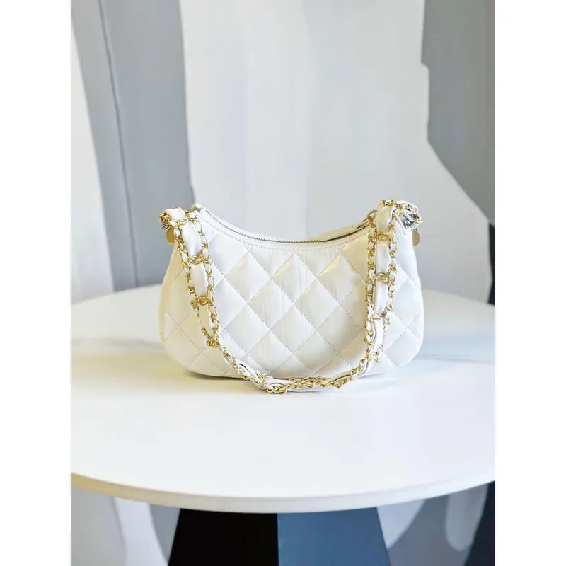 Chanel AP3647 23K Small Hobo Bag Lambskin Gold Metal White