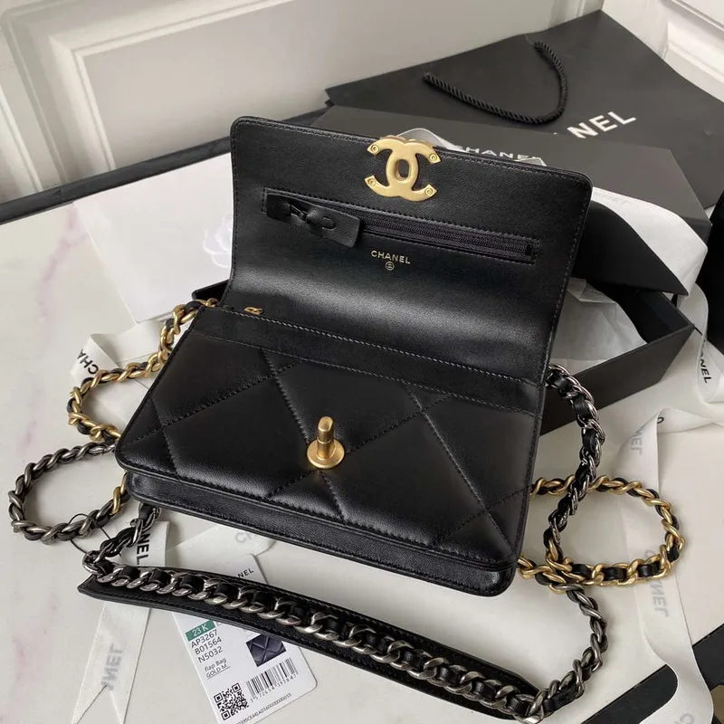 Chanel AP3267 19 Wallet on Chain Woc Shiny Lambskin Black