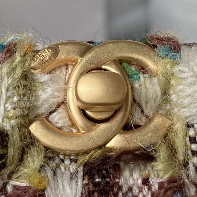 Chanel AS3947 Small Backpack Wool Tweed Lambski & Gold Tone Metal Brown