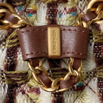 Chanel AS3947 Small Backpack Wool Tweed Lambski & Gold Tone Metal Brown