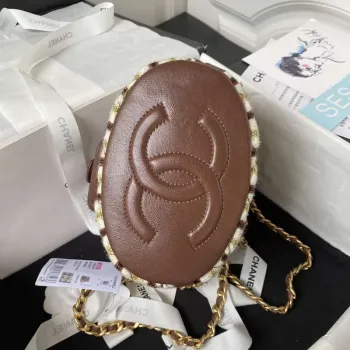 Chanel AS3947 Small Backpack Wool Tweed Lambski & Gold Tone Metal Brown