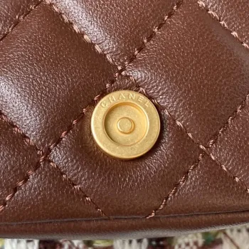 Chanel AS3947 Small Backpack Wool Tweed Lambski & Gold Tone Metal Brown