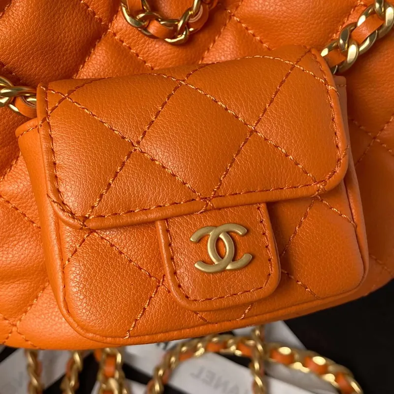 Chanel AS3947 Small Backpack Lambski & Gold Tone Metal Orange