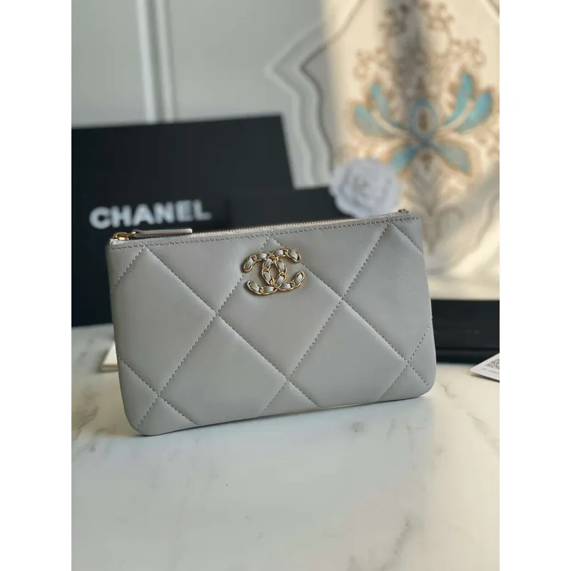 Chanel AP1059 Pouche Lambskin bag Wallet Card Holder Gray