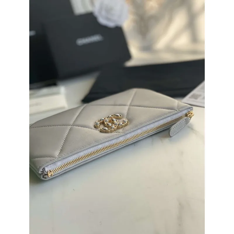 Chanel AP1059 Pouche Lambskin bag Wallet Card Holder Gray