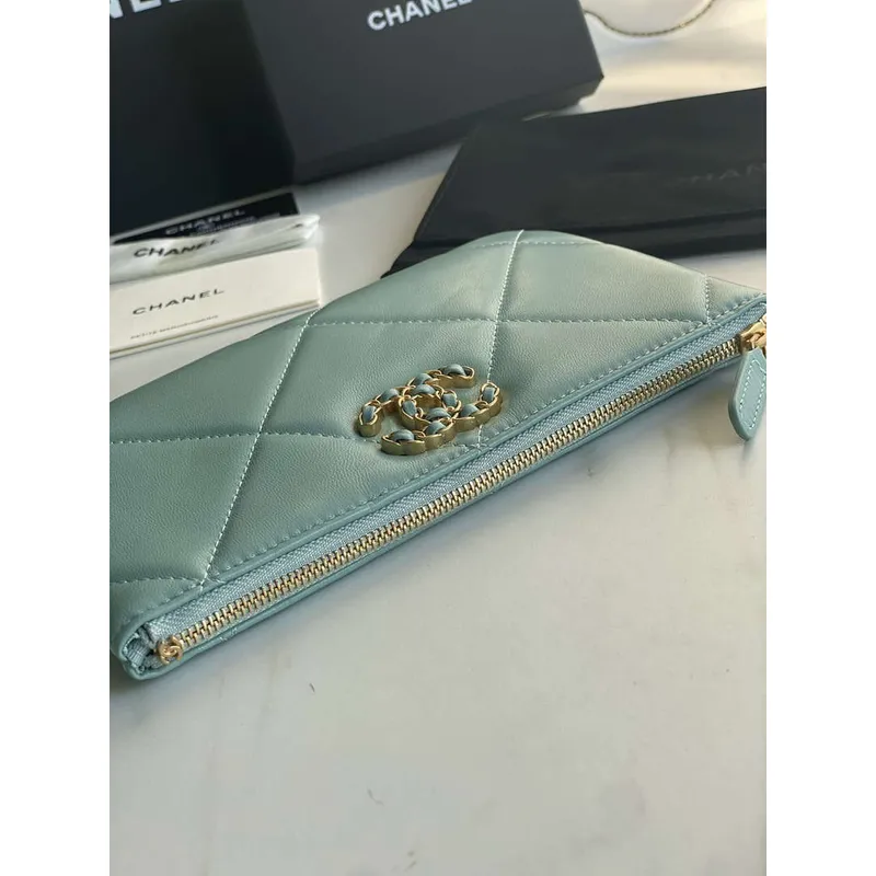Chanel AP1059 Pouche Lambskin bag Wallet Card Holder Blue