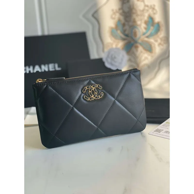 Chanel AP1059 Pouche Lambskin bag Wallet Card Holder Black
