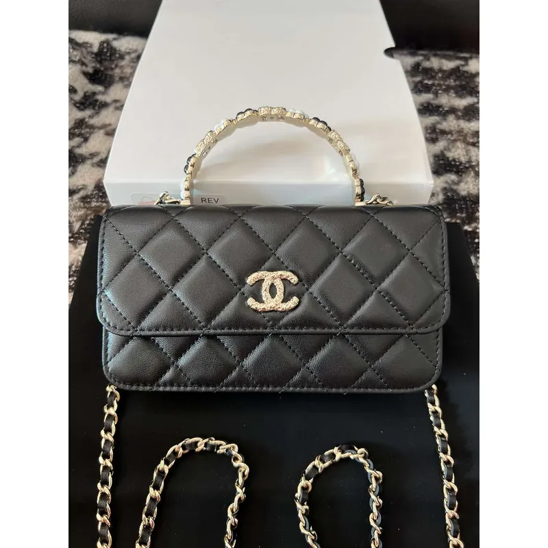 Chanel A96034 Woc Wallet on Chain With Small flower Handle Black Lambskin