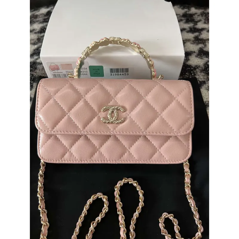 Chanel A96034 Woc Wallet on Chain With Small flower Handle Pink Lambskin