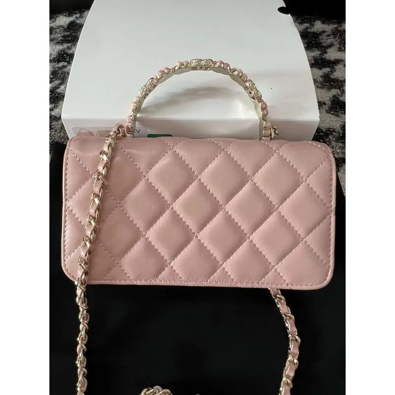 Chanel A96034 Woc Wallet on Chain With Small flower Handle Pink Lambskin
