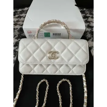Chanel A96034 Woc Wallet on Chain With Small flower Handle White Lambskin