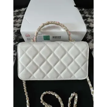 Chanel A96034 Woc Wallet on Chain With Small flower Handle White Lambskin