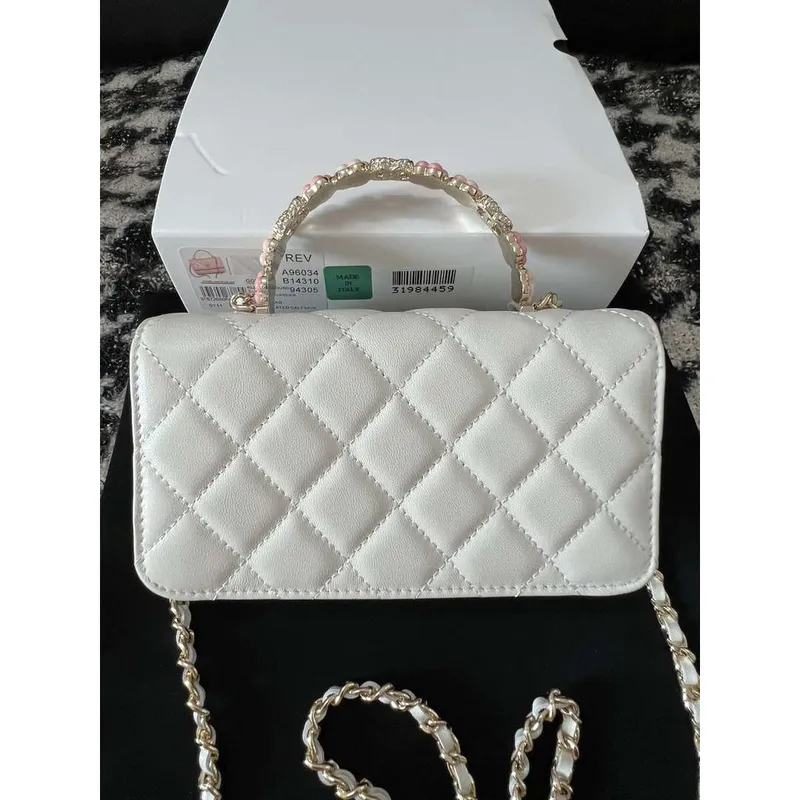 Chanel A96034 Woc Wallet on Chain With Small flower Handle White Lambskin