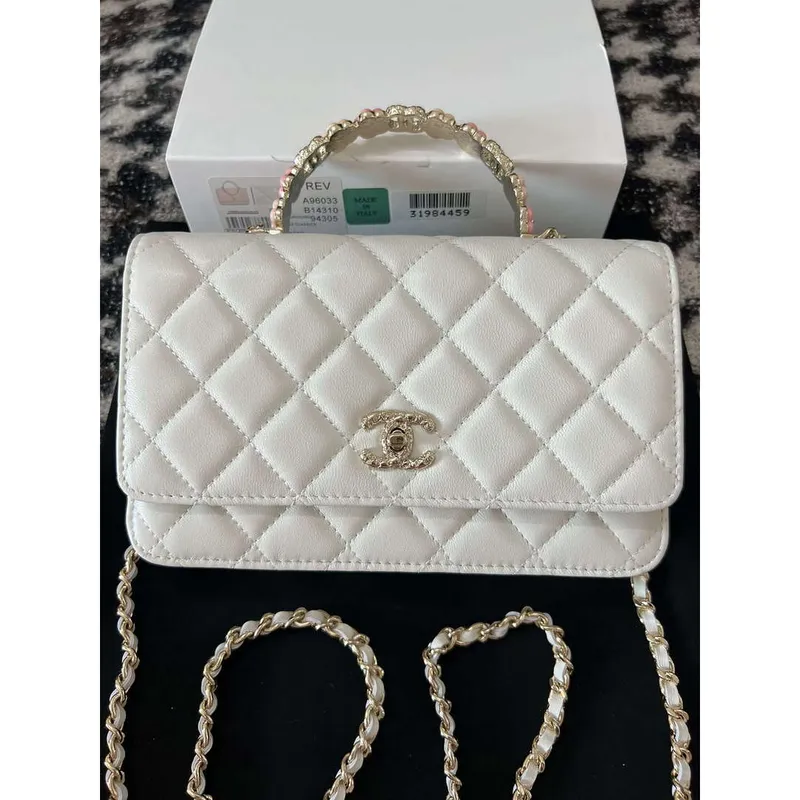 Chanel A96033 Woc Wallet on Chain With Small flower Handle White Lambskin