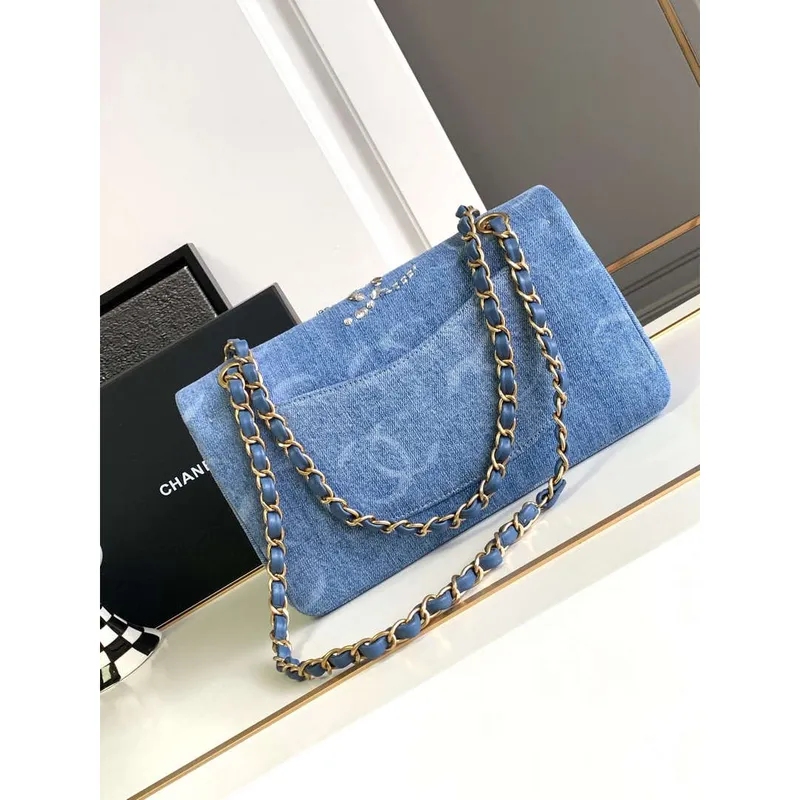 Chanel A01112 Flap Classic Handbag Blue Denim beaded sequin bag