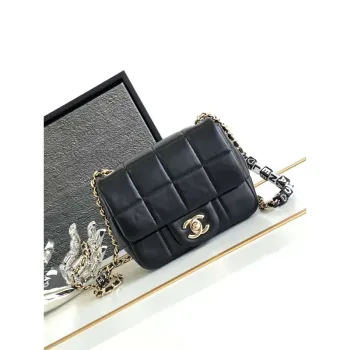 Chanel AS3744 Mini Flap Bag White Lambskin Resin & Gold Tone Metal Black