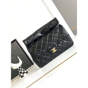 Chanel AS4199 Clutch Lambskin Gold tone Metal Black