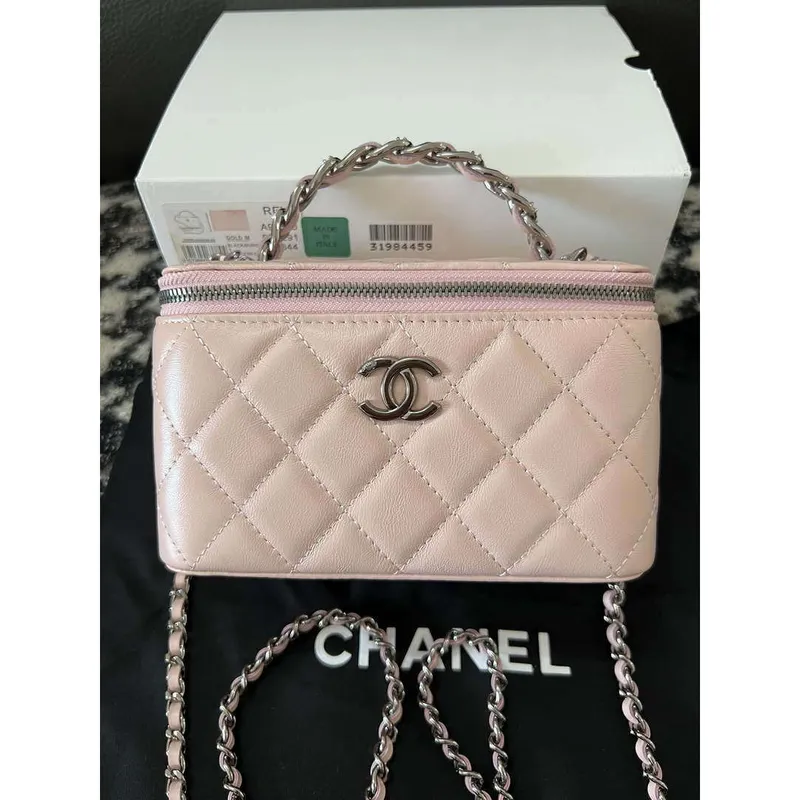 Chanel AP3593 Shiny Crumpled Calfskin Strass & Ruthenium Finish Metal Pink