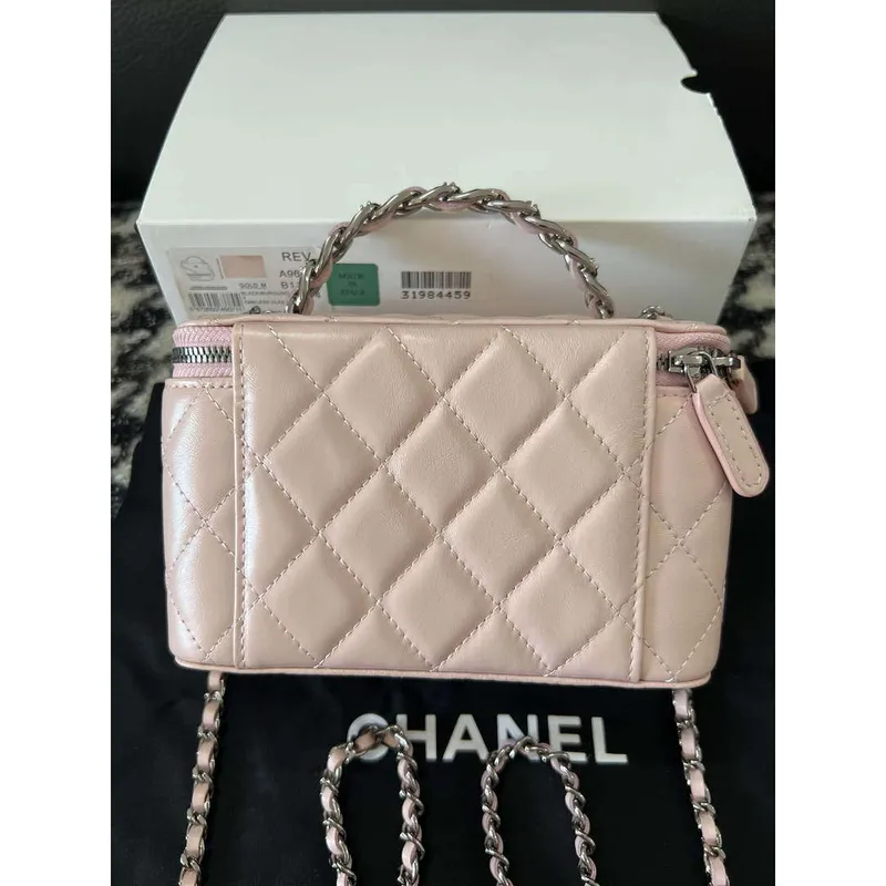 Chanel AP3593 Shiny Crumpled Calfskin Strass & Ruthenium Finish Metal Pink