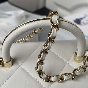 Chanel AS4469 Small BOX Bag Shiny Calfskin & Gold Tone Metal White