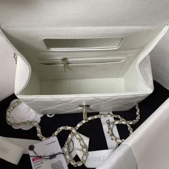 Chanel AS4469 Small BOX Bag Shiny Calfskin & Gold Tone Metal White
