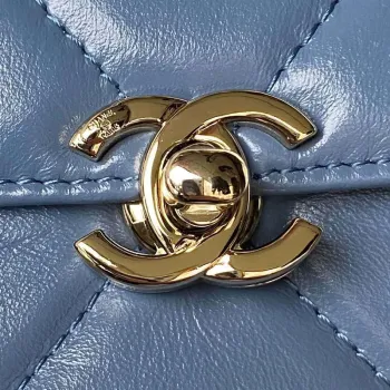 Chanel AS4469 Small BOX Bag Shiny Calfskin & Gold Tone Metal Blue