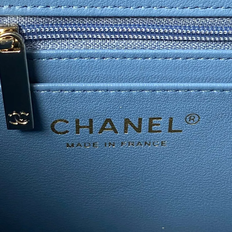 Chanel AS4469 Small BOX Bag Shiny Calfskin & Gold Tone Metal Blue