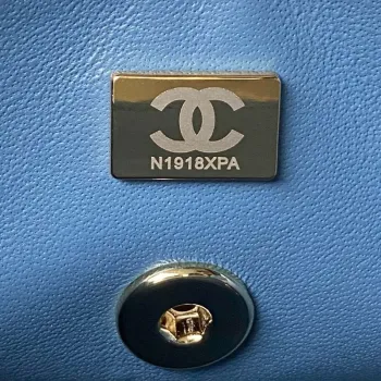 Chanel AS4469 Small BOX Bag Shiny Calfskin & Gold Tone Metal Blue