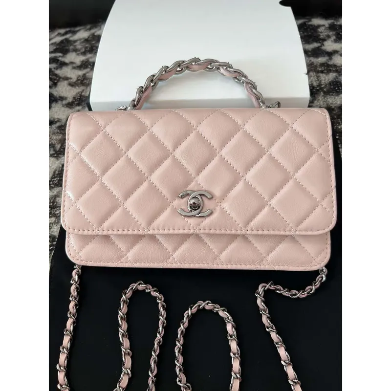 Chanel AP3645 Woc Wallet on Chain Pink Shiny Crumpled Calfskin Strass & Ruthenium Finish Metal