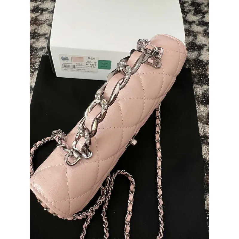 Chanel AP3645 Woc Wallet on Chain Pink Shiny Crumpled Calfskin Strass & Ruthenium Finish Metal