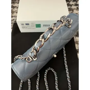 Chanel AP3645 Woc Wallet on Chain Blue Shiny Crumpled Calfskin Strass & Ruthenium Finish Metal