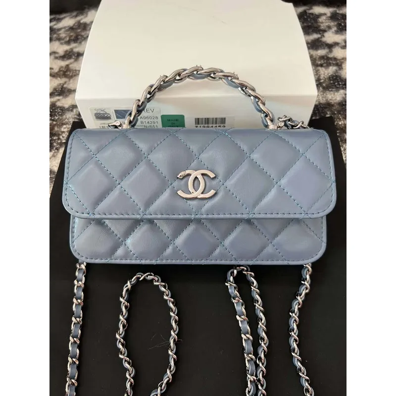 Chanel AP3566 Clutch with Chain Blue Shiny Crumpled Calfskin Strass & Ruthenium Finish Metal