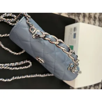Chanel AP3566 Clutch with Chain Blue Shiny Crumpled Calfskin Strass & Ruthenium Finish Metal