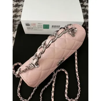 Chanel AP3566 Clutch with Chain Pink Shiny Crumpled Calfskin Strass & Ruthenium Finish Metal