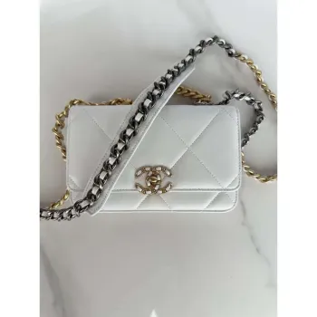 Chanel AP3267 19 Wallet on Chain Woc Shiny Lambskin White